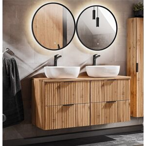 Impact Furniture Double Vanity Unit Bathroom Wall Countertop 120cm 2 Sinks Fluted Oak Effect Adel Impact Furniture Double Vanity Unit Bathroom Wall Countertop 120cm 2 Sinks Fluted Oak Effect Adel