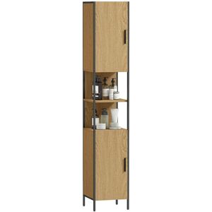 Homcom Slim Bathroom Storage Cabinet With 2 Doors Open Compartments Natural Homcom Slim Bathroom Storage Cabinet With 2 Doors Open Compartments Natural