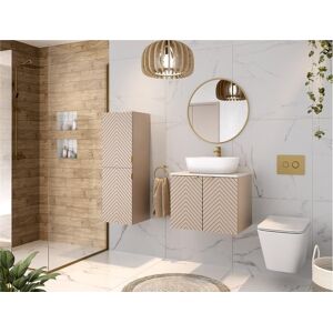 Impact Furniture Bathroom Vanity Unit Tall Wall Cabinet 60cm White Worktop Sink Beige Fluted Cara Impact Furniture Bathroom Vanity Unit Tall Wall Cabinet 60cm White Worktop Sink Beige Fluted Cara