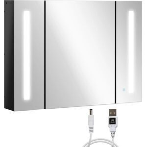 Kleankin Led Bathroom Mirror Cabinet With Shelves Wall Mount High Gloss Black Kleankin Led Bathroom Mirror Cabinet With Shelves Wall Mount High Gloss Black