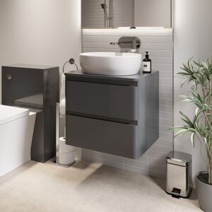 Regis Bathroom Cloakroom Vanity Unit Wall Mounted Countertop Basin Grey Gloss 600mm Regis Bathroom Cloakroom Vanity Unit Wall Mounted Countertop Basin Grey Gloss 600mm