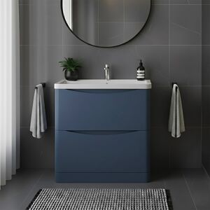 Nuie Lunar Fs 2-Drawer Vanity Unit & Ceramic Basin 800mm - Satin Blue Nuie Lunar Fs 2-Drawer Vanity Unit & Ceramic Basin 800mm - Satin Blue