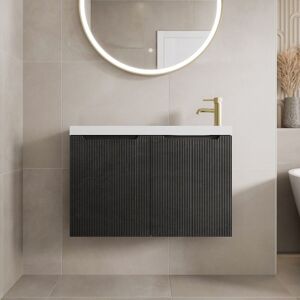 Affine 800mm Bathroom Cloakroom Vanity Unit Basin Sink Wall Hung Storage Fluted Black Affine 800mm Bathroom Cloakroom Vanity Unit Basin Sink Wall Hung Storage Fluted Black