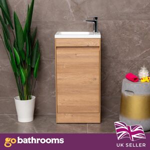 Go Bathrooms Oak Effect Cloakroom Vanity Unit With Basin Floor Standing Soft Close Door 440mm Go Bathrooms Oak Effect Cloakroom Vanity Unit With Basin Floor Standing Soft Close Door 440mm