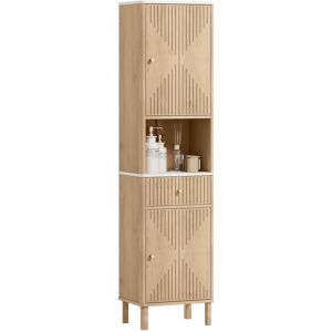 Homcom 168 Cm Tall Bathroom Cabinet With Drawer And Adjustable Shelves, Oak Homcom 168 Cm Tall Bathroom Cabinet With Drawer And Adjustable Shelves, Oak