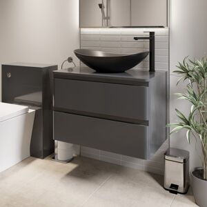 Affine 800mm Bathroom Countertop Vanity Unit Oval Basin Wall Hung Soft Close Grey Gloss Affine 800mm Bathroom Countertop Vanity Unit Oval Basin Wall Hung Soft Close Grey Gloss