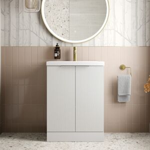 Affine Bathroom Vanity Unit Fluted Freestanding Basin Sink 600mm Cabinet Storage White Affine Bathroom Vanity Unit Fluted Freestanding Basin Sink 600mm Cabinet Storage White