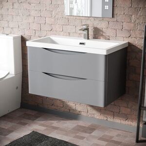 Nes Home Merton Matte Grey 800mm Wall Hung Drawer & White Basin Sink Vanity Unit Nes Home Merton Matte Grey 800mm Wall Hung Drawer & White Basin Sink Vanity Unit