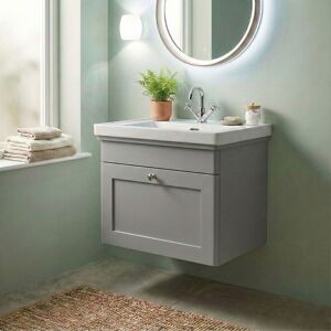Nuie Classique Wall Hung 1-Drawer Vanity Unit With Basin 500mm Wide Satin Grey - Nuie Classique Wall Hung 1-Drawer Vanity Unit With Basin 500mm Wide Satin Grey -