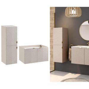 Impact Furniture Bathroom Cabinet Set Wall 80cm Vanity Tall Storage Units Herringbone Beige Cara Impact Furniture Bathroom Cabinet Set Wall 80cm Vanity Tall Storage Units Herringbone Beige Cara