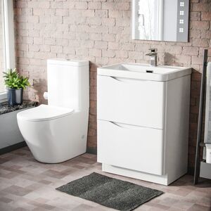 Nes Home Merton 600mm Basin Vanity Unit & Rimless Wc Close Coupled Toilet White Nes Home Merton 600mm Basin Vanity Unit & Rimless Wc Close Coupled Toilet White
