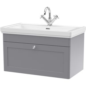 Nuie Classique Wall Hung 1-Drawer Vanity Unit With Basin 800mm Wide Satin Grey - Nuie Classique Wall Hung 1-Drawer Vanity Unit With Basin 800mm Wide Satin Grey -