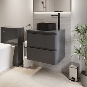 Affine 600mm Bathroom Countertop Vanity Unit Round Fluted Basin Wall Hung Grey Gloss Affine 600mm Bathroom Countertop Vanity Unit Round Fluted Basin Wall Hung Grey Gloss