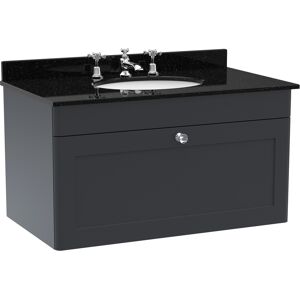Nuie Classique Wall Hung 1-Drawer Vanity Unit With 3th Black Marble Top Basin 80 Nuie Classique Wall Hung 1-Drawer Vanity Unit With 3th Black Marble Top Basin 80