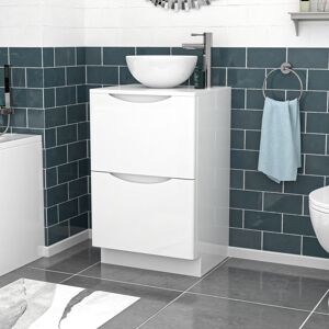 Nes Home White 500mm Bathroom Freestanding Vanity Unit With Round Ceramic Basin Nes Home White 500mm Bathroom Freestanding Vanity Unit With Round Ceramic Basin