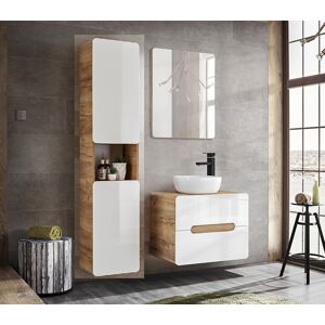 Impact Bathroom Furniture Set 600mm Vanity Unit Tall Cabinet Sink White Gloss Oak Aruba Impact Bathroom Furniture Set 600mm Vanity Unit Tall Cabinet Sink White Gloss Oak Aruba