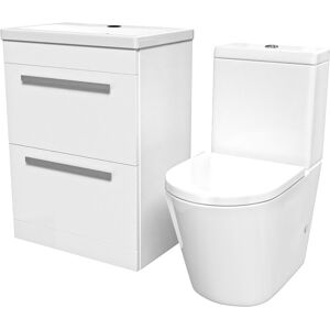 Willesden Bathrooms White 600mm Floorstanding 2 Drawer Vanity Basin Unit & Toilet Willesden Bathrooms White 600mm Floorstanding 2 Drawer Vanity Basin Unit & Toilet