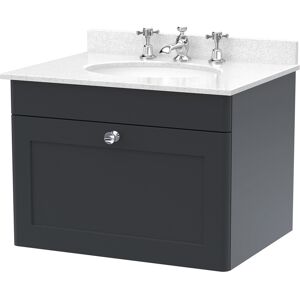 Nuie Classique Wall Hung 1-Drawer Vanity Unit With 3th White Round Marble Top Ba Nuie Classique Wall Hung 1-Drawer Vanity Unit With 3th White Round Marble Top Ba