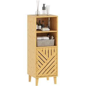 Homcom Narrow Bathroom Storage Cabinet With Open Compartments, Natural Homcom Narrow Bathroom Storage Cabinet With Open Compartments, Natural