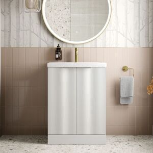 Affine Bathroom Vanity Unit Fluted Freestanding Basin Sink 600mm Cabinet Storage White Affine Bathroom Vanity Unit Fluted Freestanding Basin Sink 600mm Cabinet Storage White