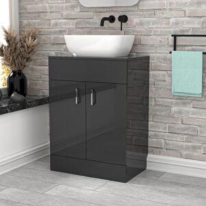 Nes Home Dark Grey 600mm Bathroom Doors Vanity Unit Rounded Rectangle Basin Nes Home Dark Grey 600mm Bathroom Doors Vanity Unit Rounded Rectangle Basin