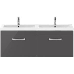 Nuie Athena Wall Hung 2-Drawer Vanity Unit Double Basin 1200mm Gloss Grey Nuie Athena Wall Hung 2-Drawer Vanity Unit Double Basin 1200mm Gloss Grey