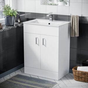 Nes Home 600mm White Floorstanding Vanity Unit & Slim White Basin Flat Pack Nes Home 600mm White Floorstanding Vanity Unit & Slim White Basin Flat Pack