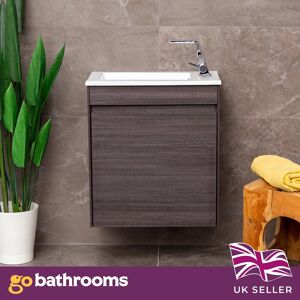Go Bathrooms Dark Oak Cloakroom Vanity Unit Slim Basin Wall Mounted Soft Close Door 550mm Go Bathrooms Dark Oak Cloakroom Vanity Unit Slim Basin Wall Mounted Soft Close Door 550mm