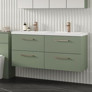 Nuie Arno Wh 4-Drawer Vanity Unit & Double Polymarble Basin 1200mm - Reed Green Nuie Arno Wh 4-Drawer Vanity Unit & Double Polymarble Basin 1200mm - Reed Green