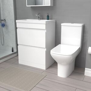 Nes Home 600mm White 2 Drawers Basin Vanity Unit & Close Coupled Toilet Nes Home 600mm White 2 Drawers Basin Vanity Unit & Close Coupled Toilet
