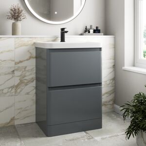 Affine Bathroom Cloakroom Vanity Unit Wash 600 Basin Base Cabinet Drawers Storage Grey Affine Bathroom Cloakroom Vanity Unit Wash 600 Basin Base Cabinet Drawers Storage Grey