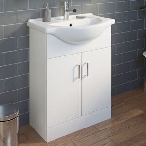 Essence 650mm Bathroom Basin Sink & Vanity Unit Gloss White Floorstanding Tap + Waste Essence 650mm Bathroom Basin Sink & Vanity Unit Gloss White Floorstanding Tap + Waste