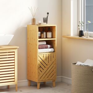 Homcom Slim Bathroom Cabinet With Bamboo Door And Legs, Freestanding Storage Cupboard Homcom Slim Bathroom Cabinet With Bamboo Door And Legs, Freestanding Storage Cupboard