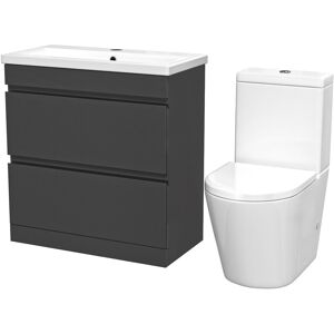 Willesden Bathrooms 800mm Dark Grey Handleless Drawers Basin Vanity Close Coupled Toilet Willesden Bathrooms 800mm Dark Grey Handleless Drawers Basin Vanity Close Coupled Toilet