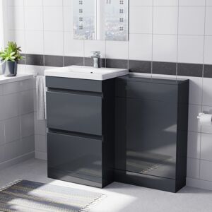 Nes Home Dark Grey Freestanding Pvc 500mm 2 Drawers Vanity & Wc Unit Nes Home Dark Grey Freestanding Pvc 500mm 2 Drawers Vanity & Wc Unit
