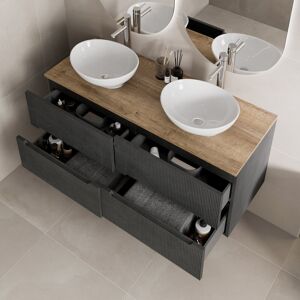 Affine 1200mm Black Oak Vanity Unit Double Oval White Basin Wall Hung Fluted Soft Close Affine 1200mm Black Oak Vanity Unit Double Oval White Basin Wall Hung Fluted Soft Close