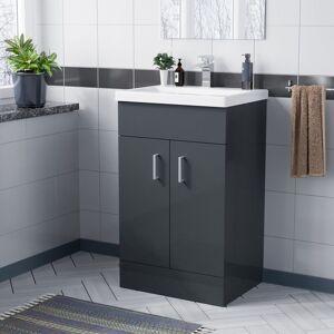 Nes Home Dark Grey 500mm Floor Standing Vanity Unit & White Basin Flat Pack Nes Home Dark Grey 500mm Floor Standing Vanity Unit & White Basin Flat Pack