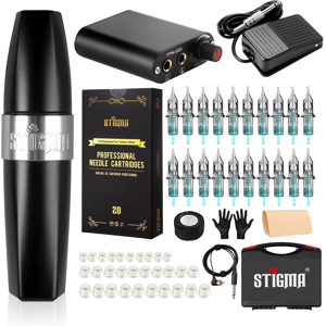 Stigma Rotary Tattoo Pen Kit For Beginners With 20 Needles, Power Supply & Box Stigma Rotary Tattoo Pen Kit For Beginners With 20 Needles, Power Supply & Box