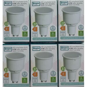 6 X Crompton 4.9w Gu10 Long Neck Led Bulb 74mm X 50mm 4000k Cool White 13469 6 X Crompton 4.9w Gu10 Long Neck Led Bulb 74mm X 50mm 4000k Cool White 13469