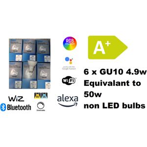 6 X Wiz Gu10 50w = 4.9w Colour Smart Led Wi-Fi Bulb + Rgbw + Dimmable Bluetooth 6 X Wiz Gu10 50w = 4.9w Colour Smart Led Wi-Fi Bulb + Rgbw + Dimmable Bluetooth