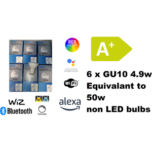 6 X Wiz Gu10 50w = 4.9w Colour Smart Led Wi-Fi Bulb + Rgbw + Dimmable Bluetooth 6 X Wiz Gu10 50w = 4.9w Colour Smart Led Wi-Fi Bulb + Rgbw + Dimmable Bluetooth