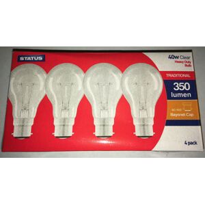 Status 100 X 40w Clear 240v Bc / B22 Traditional Filament Lamps Dimmable Gls Style Status 100 X 40w Clear 240v Bc / B22 Traditional Filament Lamps Dimmable Gls Style