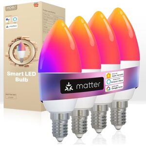 Moes Smart Bulb E14 Candle Light Bulbs, Matter Over Wifi, 6w 470lm 2700k-6500k Moes Smart Bulb E14 Candle Light Bulbs, Matter Over Wifi, 6w 470lm 2700k-6500k