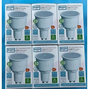 6 X Crompton 4.9w Dimmable Gu10 Long Neck Led 74mm X 50mm 4k Cool White 14909 6 X Crompton 4.9w Dimmable Gu10 Long Neck Led 74mm X 50mm 4k Cool White 14909