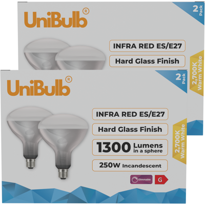 Unibulb R125 Es / E27 Infra Red Heat Lamp Bulbs – Pack Of 4 Unibulb R125 Es / E27 Infra Red Heat Lamp Bulbs – Pack Of 4