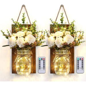 Does Not Apply 2pcs Wall Sonces Mason Jar Light Dimmable Timer With 2 Remote Control, Vintage R Does Not Apply 2pcs Wall Sonces Mason Jar Light Dimmable Timer With 2 Remote Control, Vintage R