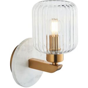 Wall Light White Travi Marble Clear Ribbed Glass Endon 120666 Wall Light White Travi Marble Clear Ribbed Glass Endon 120666