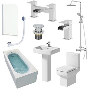 Affine Complete Bathroom Suite 1700mm Shower Bath Toilet Basin Pedestal Taps Screen Affine Complete Bathroom Suite 1700mm Shower Bath Toilet Basin Pedestal Taps Screen