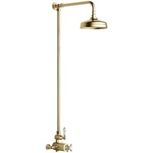 Enki Windsor Shower Riser Rail Kit Thermostatic Round Overhead Rain Brushed Brass Enki Windsor Shower Riser Rail Kit Thermostatic Round Overhead Rain Brushed Brass