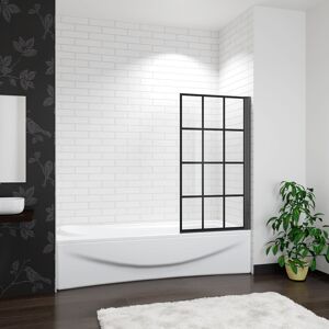 Aica 800x1400mm Chrome 180?Matt Black Pivot Bath Shower 6mm Screen Tempered Glass Aica 800x1400mm Chrome 180?Matt Black Pivot Bath Shower 6mm Screen Tempered Glass